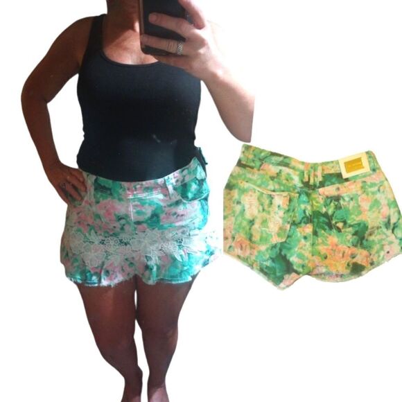 Lanca floral and lace denim shorts with ruffle skirt front - Picture 1 of 12